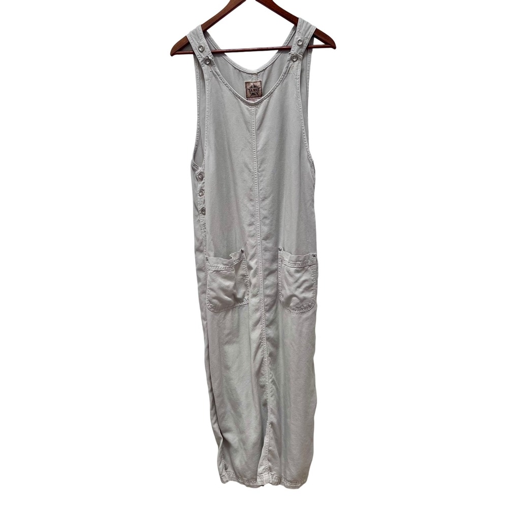 AMI Beige Tencel Lyocell Overall Dress Midi Pinafore Jumper Womens Large Vintage